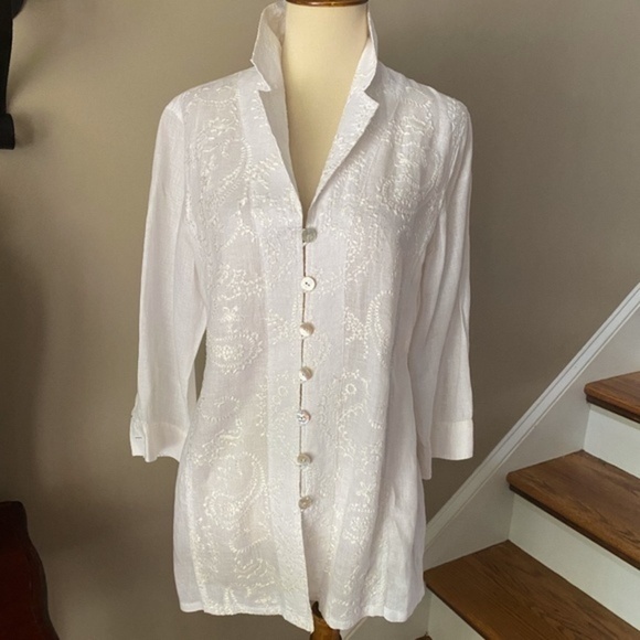Chico's Tops - Chico's White Linen Button Down Tunic Small